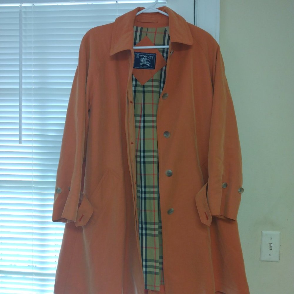 ❤️WOMENS SZ 4 BURBERRY Midi Length Peach Nova Check Lining Trench Swing Coat